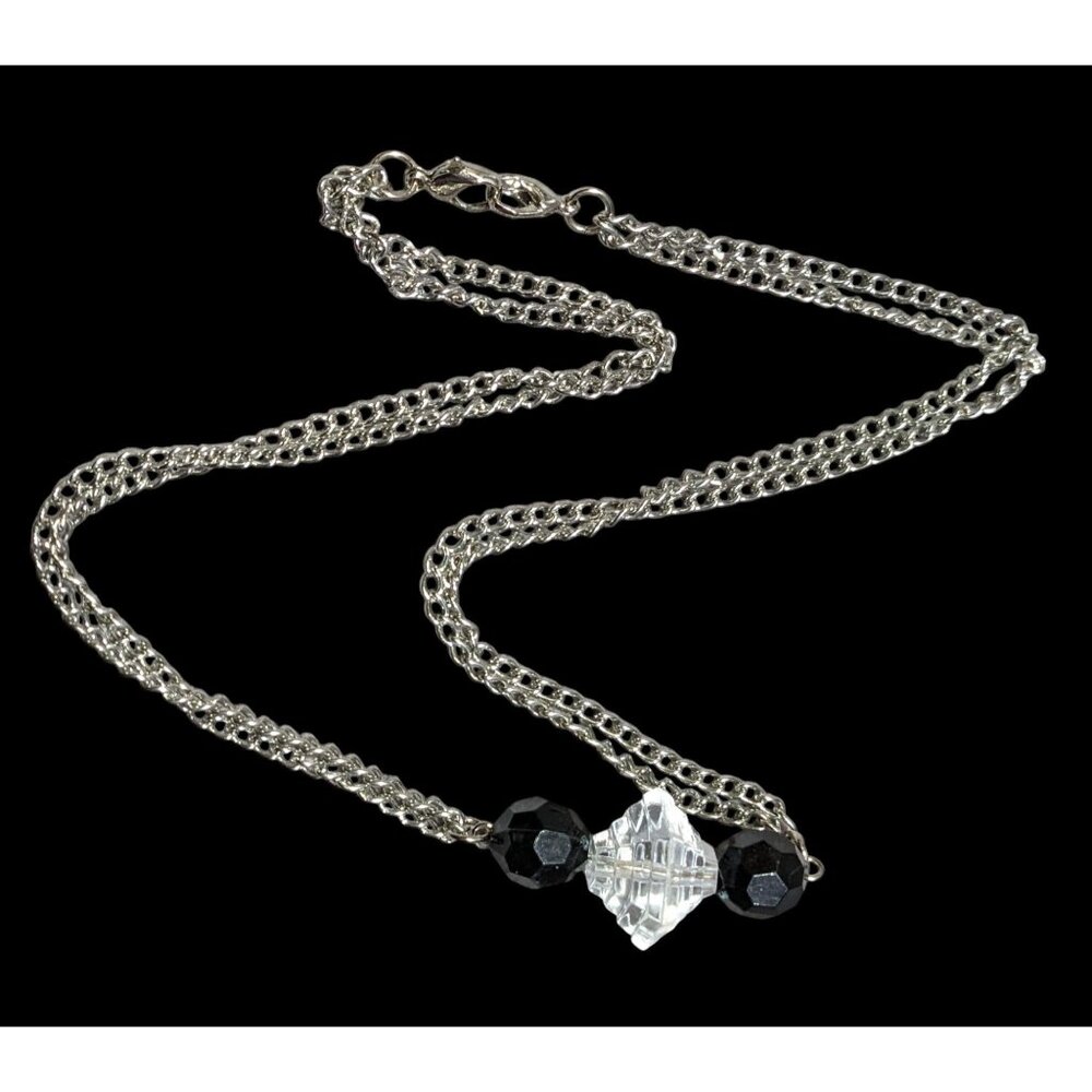 Chic Silver and Black Crystal Necklace